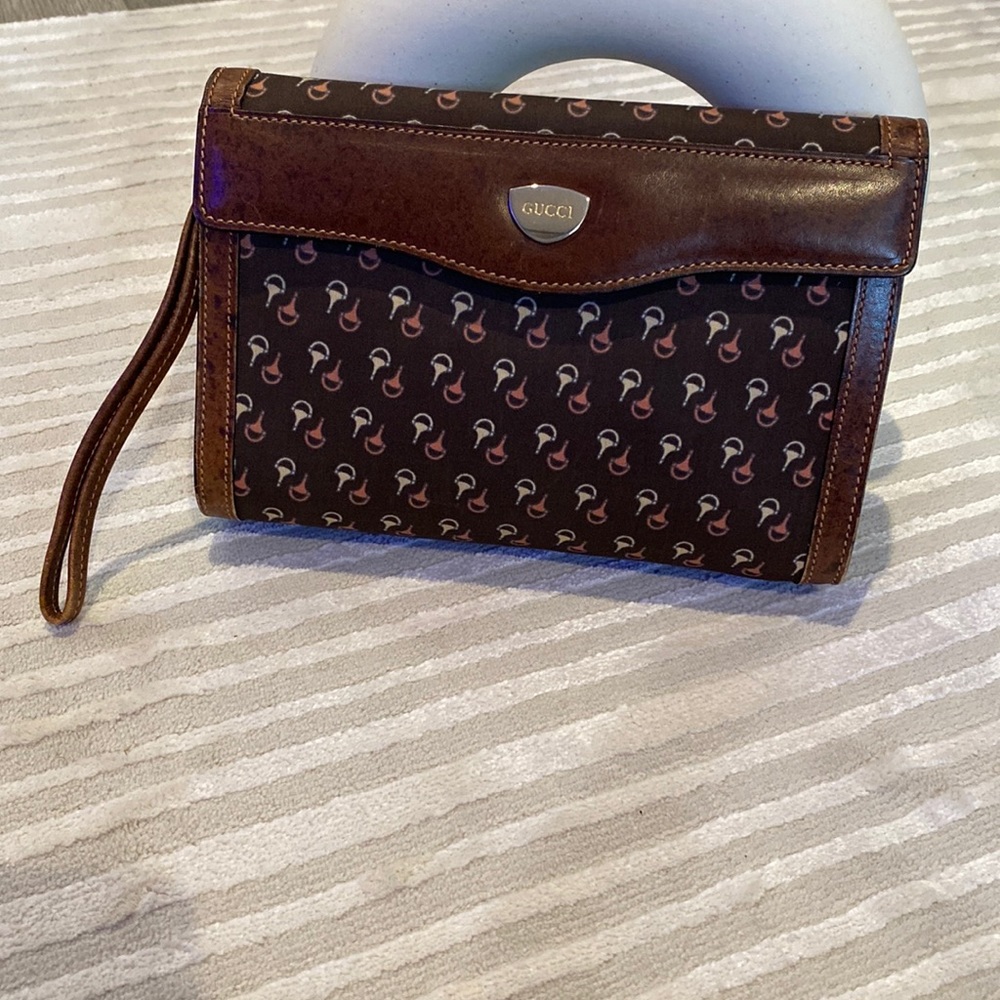 AUTH RARE Gorgeous Vintage GUCCI Brown Cosmetic Pouch clutch/Bag
